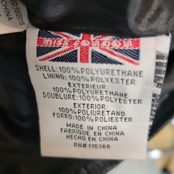 Miss London Womens Black Vegan Leather Jacket Size L Fringe Motorcycle Biker - Picture 8 of 10